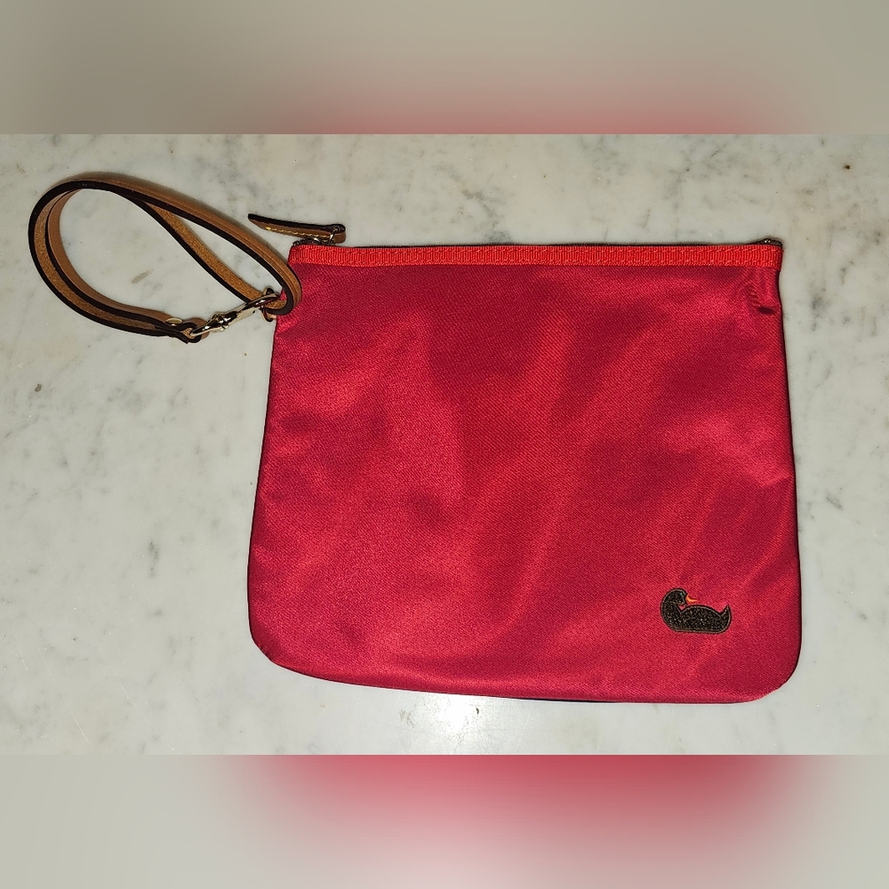 Dooney & Bourke Red Nylon Pouchette Small Handbag Shoulder Leather Trim EUC